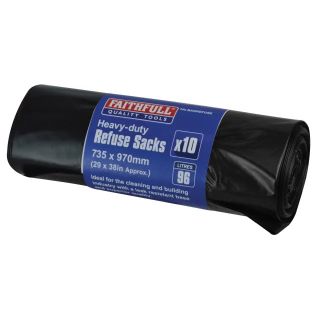 Faithfull Heavy-Duty Black Refuse Sacks 96L - Pack of 10