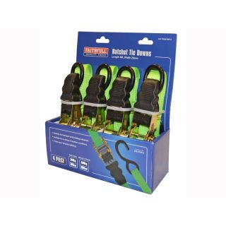 Faithfull Ratchet Tie-Downs 5m x 25mm Green - Pack of 4
