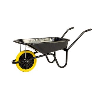 Walsall Contractor Builders Wheelbarrow 85 Litre - Galvanised Pan, Black Frame & Yellow Puncture-Proof Tyre (CGVPP)