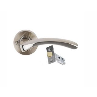 Satin Nickel/Polished Chrome Plated Arc Lever on Rose c/w Privacy Facility & Latch 70mm 