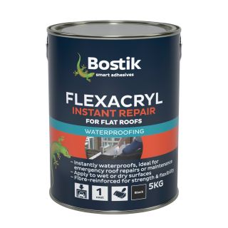Bostik Flexacryl Instant Waterproof Acrylic Roof Coating Black 5 Kg