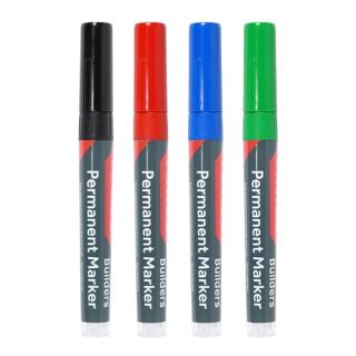 Builders Permanent Markers Fine Tip Mixed Colours 4no.