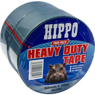 Hippo Heavy Duty Tape TWIN PACK 50mm x 50m x2 Silver