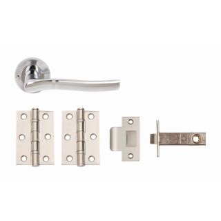 MODE' Privacy Door Pack Polished Chrome/Satin Chrome handles, 3 2BB Hinges + latch