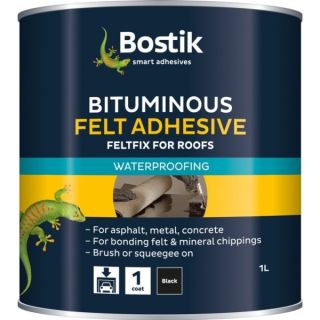 Bostik Feltfix Bituminous Felt Adhesive For Roofs Black 1 Litre